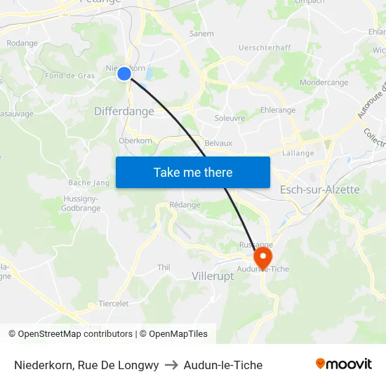 Niederkorn, Rue De Longwy to Audun-le-Tiche map