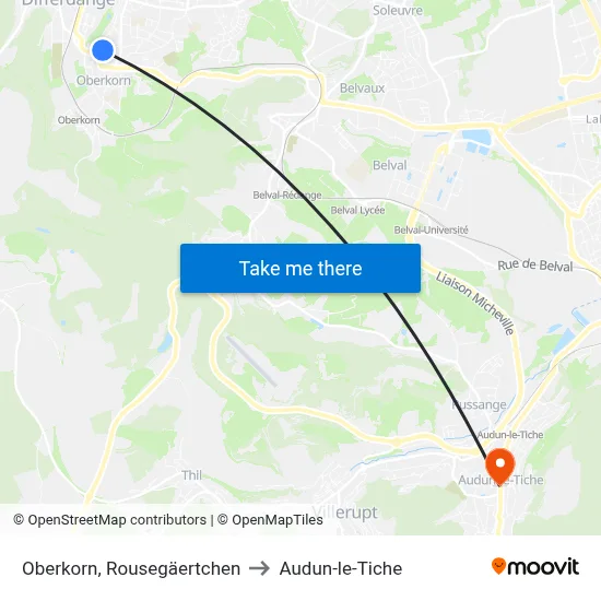 Oberkorn, Rousegäertchen to Audun-le-Tiche map