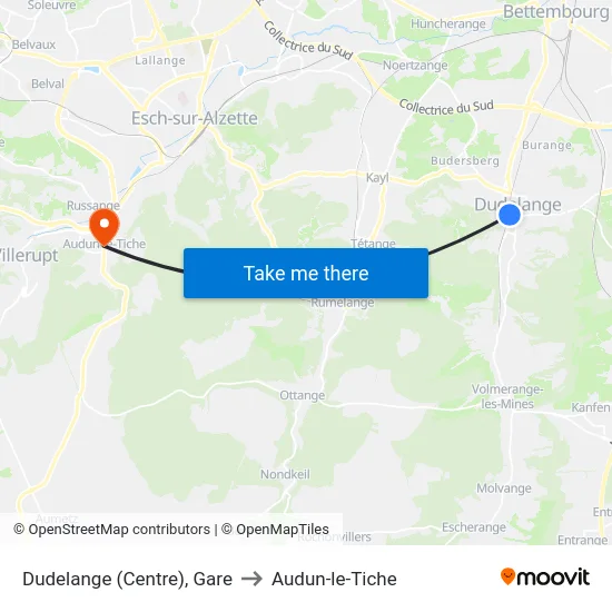 Dudelange (Centre), Gare to Audun-le-Tiche map