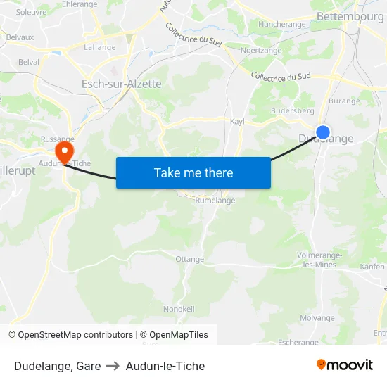 Dudelange, Gare to Audun-le-Tiche map