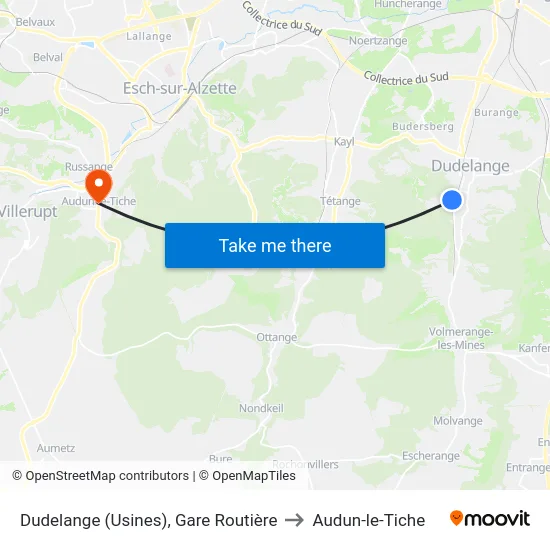 Dudelange (Usines), Gare Routière to Audun-le-Tiche map