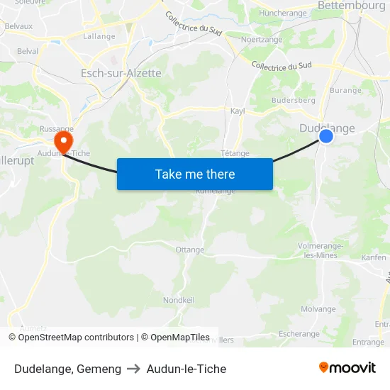 Dudelange, Gemeng to Audun-le-Tiche map