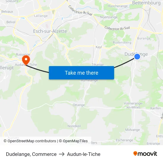 Dudelange, Commerce to Audun-le-Tiche map