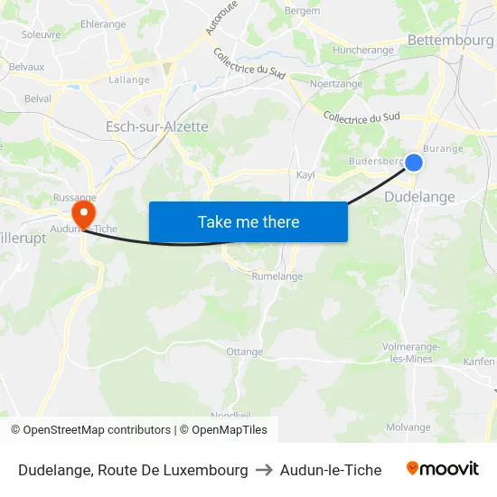 Dudelange, Route De Luxembourg to Audun-le-Tiche map