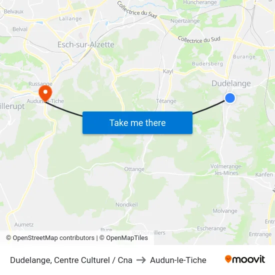 Dudelange, Centre Culturel / Cna to Audun-le-Tiche map
