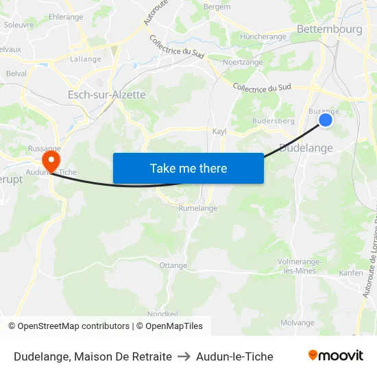 Dudelange, Maison De Retraite to Audun-le-Tiche map