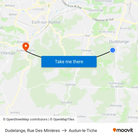 Dudelange, Rue Des Minières to Audun-le-Tiche map