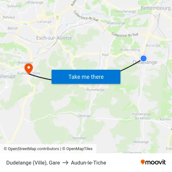 Dudelange (Ville), Gare to Audun-le-Tiche map