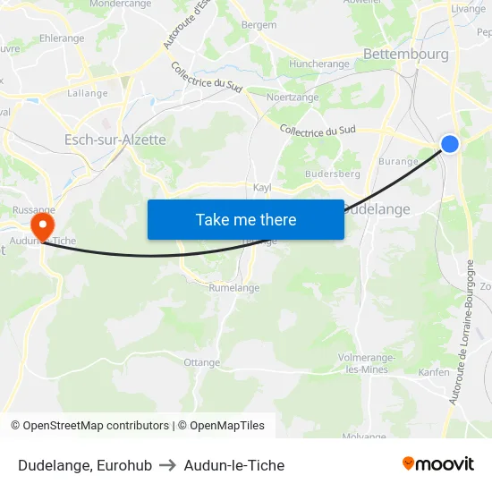 Dudelange, Eurohub to Audun-le-Tiche map