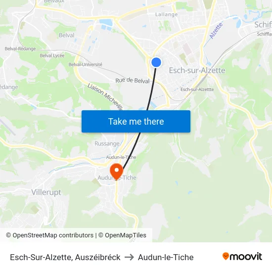 Esch-Sur-Alzette, Auszéibréck to Audun-le-Tiche map