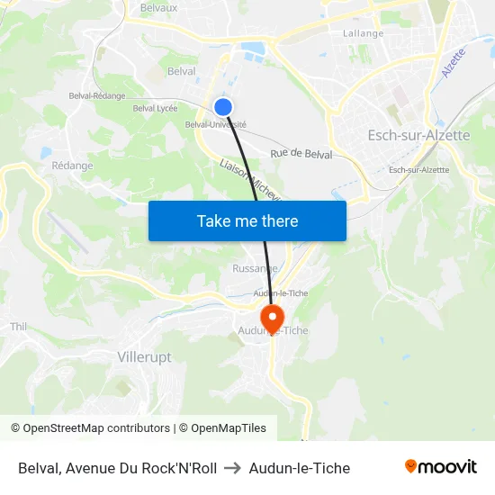 Belval, Avenue Du Rock'N'Roll to Audun-le-Tiche map
