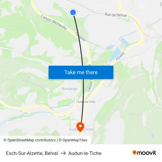 Esch-Sur-Alzette, Belval to Audun-le-Tiche map