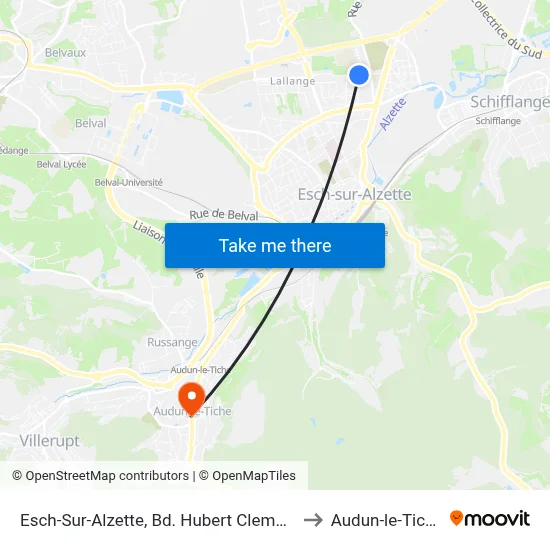 Esch-Sur-Alzette, Bd. Hubert Clement to Audun-le-Tiche map