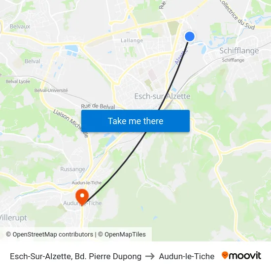 Esch-Sur-Alzette, Bd. Pierre Dupong to Audun-le-Tiche map