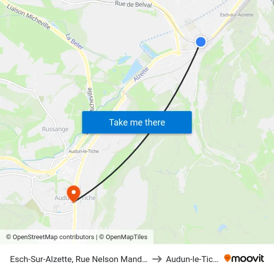 Esch-Sur-Alzette, Rue Nelson Mandela to Audun-le-Tiche map