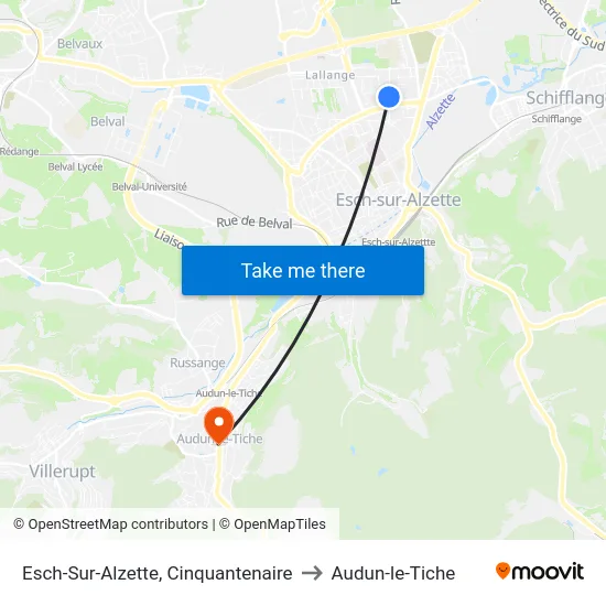 Esch-Sur-Alzette, Cinquantenaire to Audun-le-Tiche map