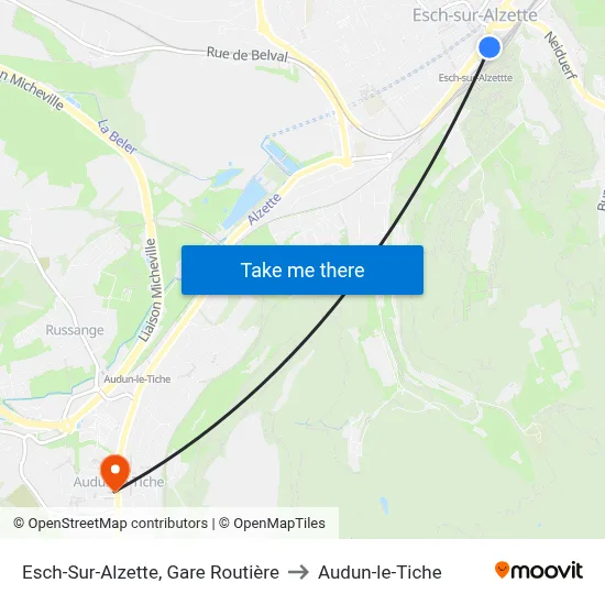 Esch-Sur-Alzette, Gare Routière to Audun-le-Tiche map
