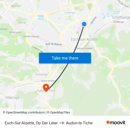 Esch-Sur-Alzette, Op Der Léier to Audun-le-Tiche map