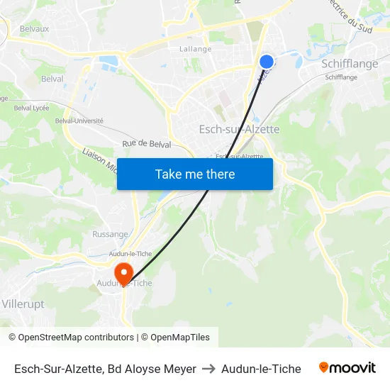 Esch-Sur-Alzette, Bd Aloyse Meyer to Audun-le-Tiche map