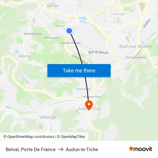 Belval, Porte De France to Audun-le-Tiche map