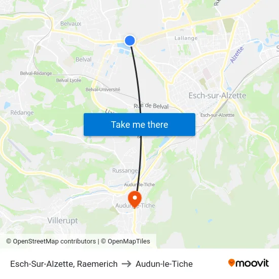 Esch-Sur-Alzette, Raemerich to Audun-le-Tiche map