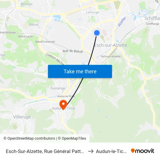 Esch-Sur-Alzette, Rue Général Patton to Audun-le-Tiche map