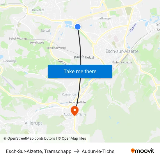 Esch-Sur-Alzette, Tramschapp to Audun-le-Tiche map