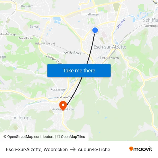 Esch-Sur-Alzette, Wobrécken to Audun-le-Tiche map