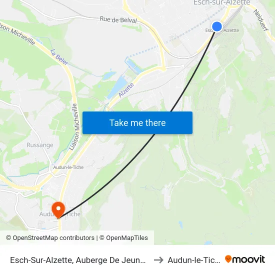 Esch-Sur-Alzette, Auberge De Jeunesse to Audun-le-Tiche map