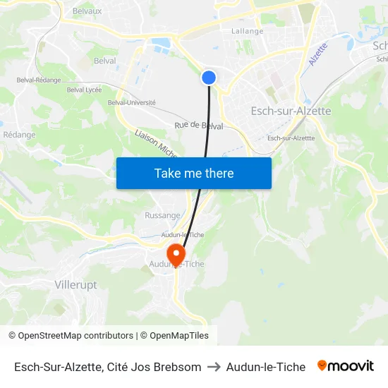 Esch-Sur-Alzette, Cité Jos Brebsom to Audun-le-Tiche map