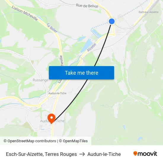 Esch-Sur-Alzette, Terres Rouges to Audun-le-Tiche map