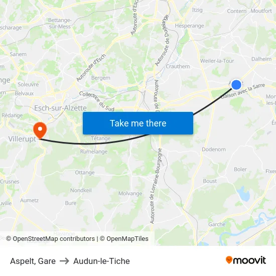 Aspelt, Gare to Audun-le-Tiche map