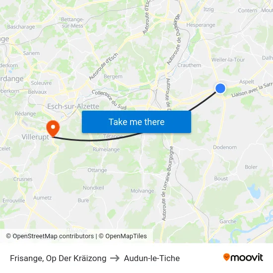 Frisange, Op Der Kräizong to Audun-le-Tiche map