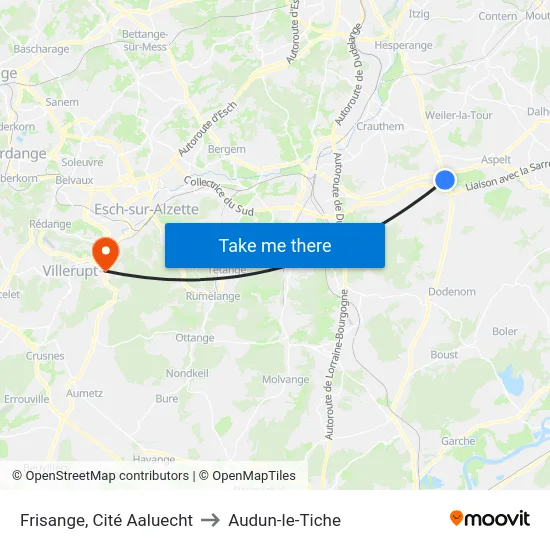 Frisange, Cité Aaluecht to Audun-le-Tiche map