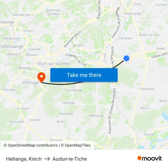 Hellange, Kiirch to Audun-le-Tiche map