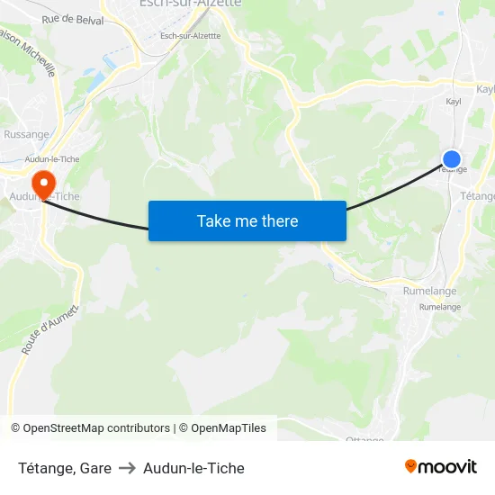 Tétange, Gare to Audun-le-Tiche map