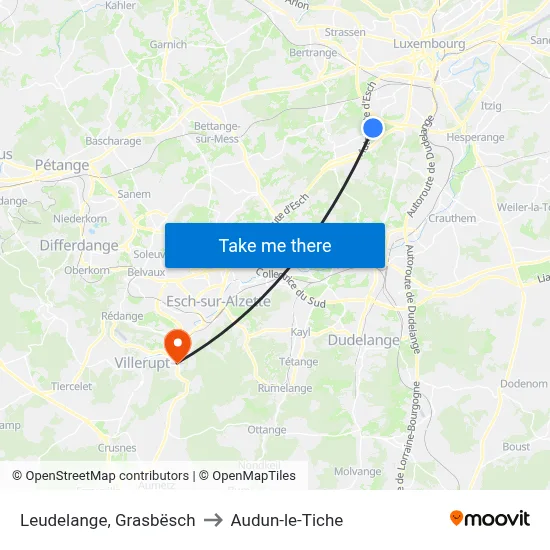 Leudelange, Grasbësch to Audun-le-Tiche map