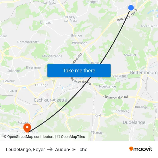 Leudelange, Foyer to Audun-le-Tiche map