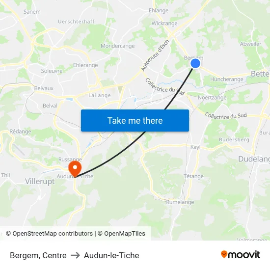 Bergem, Centre to Audun-le-Tiche map
