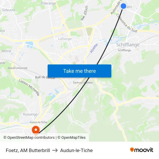 Foetz, AM Butterbrill to Audun-le-Tiche map