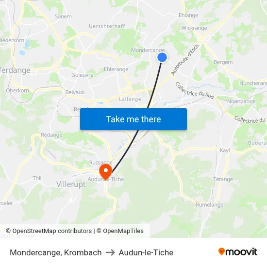 Mondercange, Krombach to Audun-le-Tiche map