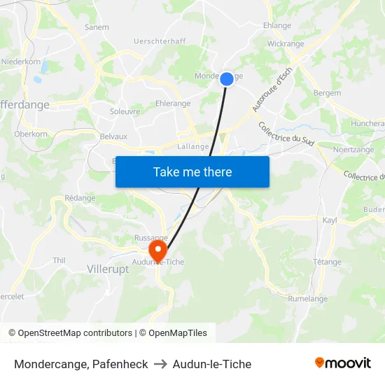 Mondercange, Pafenheck to Audun-le-Tiche map