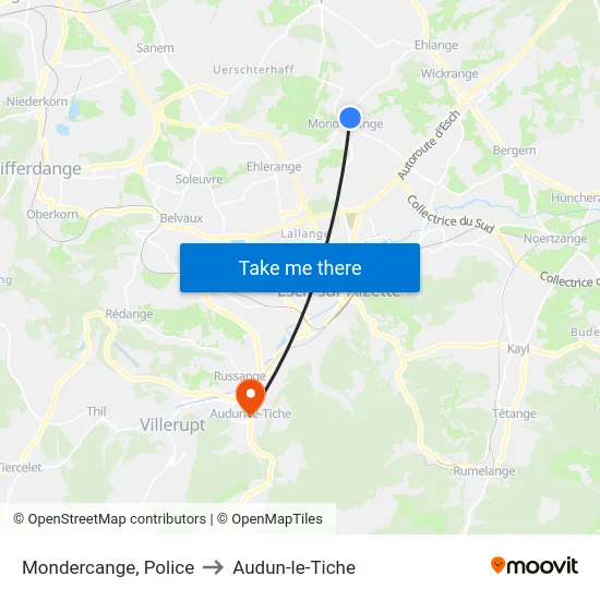 Mondercange, Police to Audun-le-Tiche map