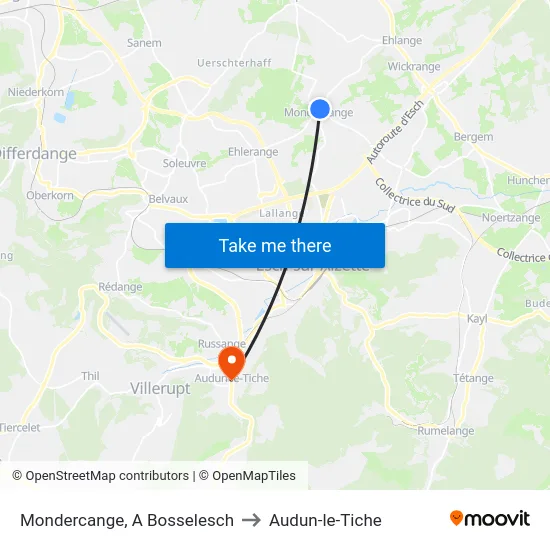 Mondercange, A Bosselesch to Audun-le-Tiche map