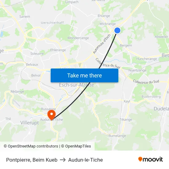 Pontpierre, Beim Kueb to Audun-le-Tiche map