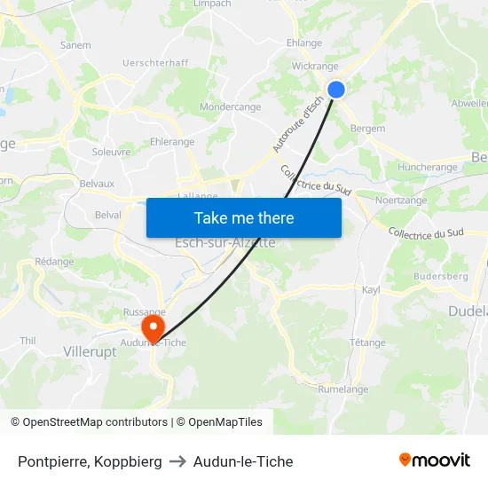Pontpierre, Koppbierg to Audun-le-Tiche map