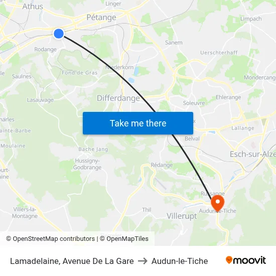 Lamadelaine, Avenue De La Gare to Audun-le-Tiche map