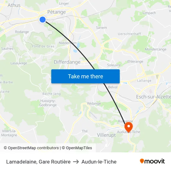 Lamadelaine, Gare Routière to Audun-le-Tiche map