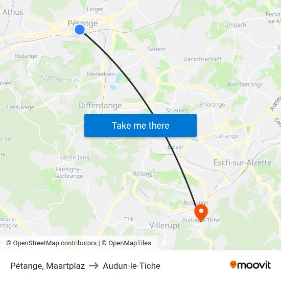 Pétange, Maartplaz to Audun-le-Tiche map