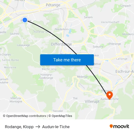 Rodange, Klopp to Audun-le-Tiche map